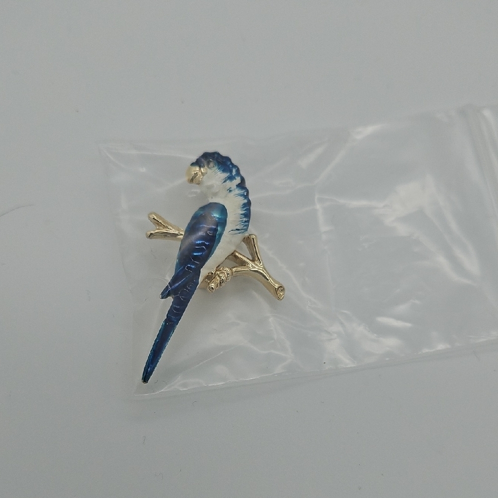 Unique Vintage Blue and Gold Parrot Brooch
